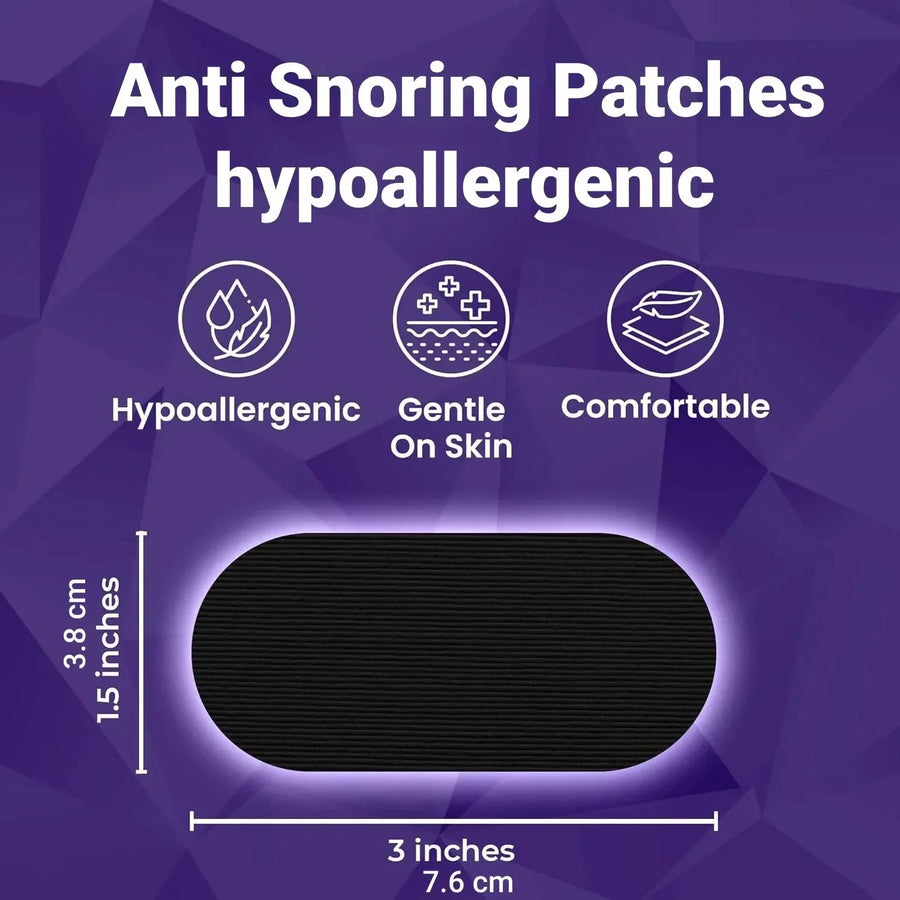 Mouth Tape for Snoring - hypoallergenic gentle mouth tape strip on purple geometric background