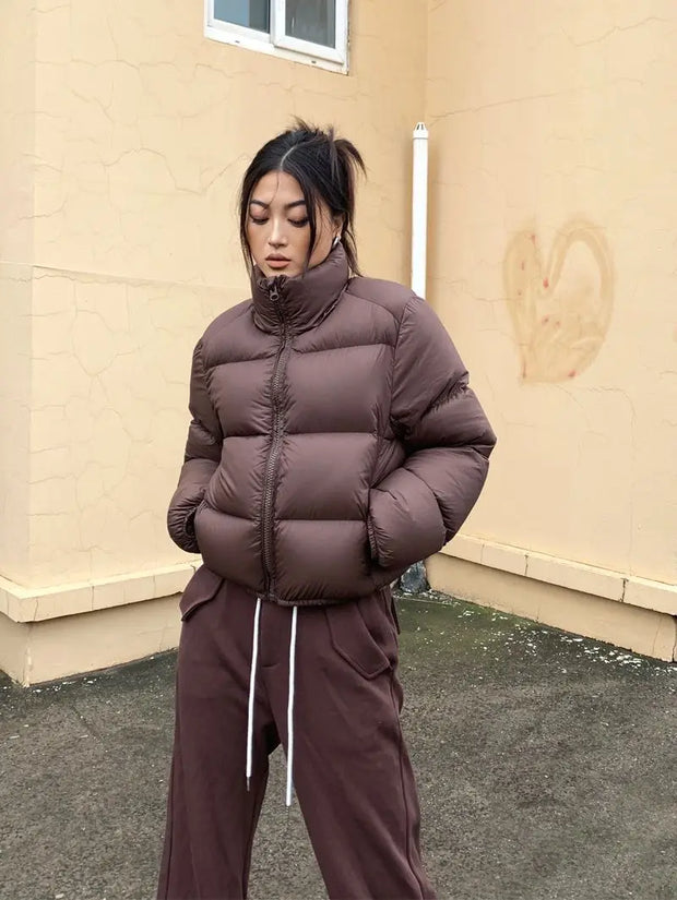 Winter Clothes Women Warm Cropped Jacket Y2K Luxury Design Windproof Coat Thick Parkas Long Sleeve Top Puffer Jacket Black Brown