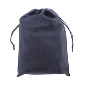 Drawstring black fabric bag for storage and organization, ideal for travel or home use.