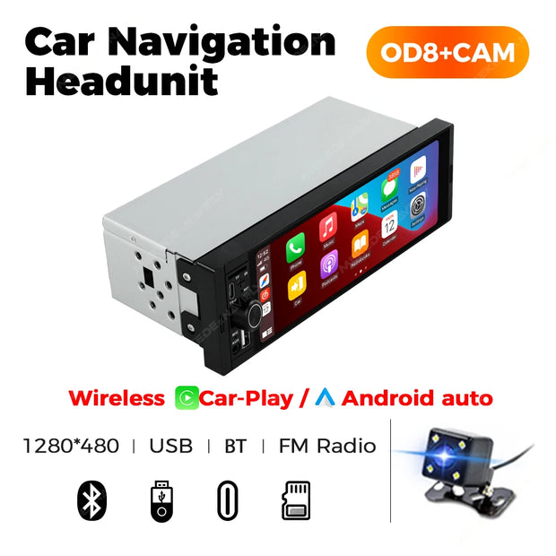 NaviFly 6.86" Touch Screen 1 Din Car Stereo Multimedia Player Wireless CarPlay Android Auto Universal 1DIN MP5 Player FM Radio