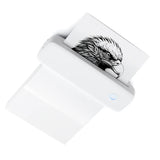 White portable Bluetooth thermal label printer with eagle image print — wireless inkless label maker for barcodes and stickers