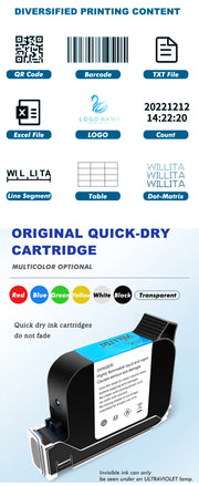 WILLITA 25.4mm Portable Handheld Inkjet Tij Printer Gun For Logo Expiry Date QR Barcode Batch Numbers Label Machine S10