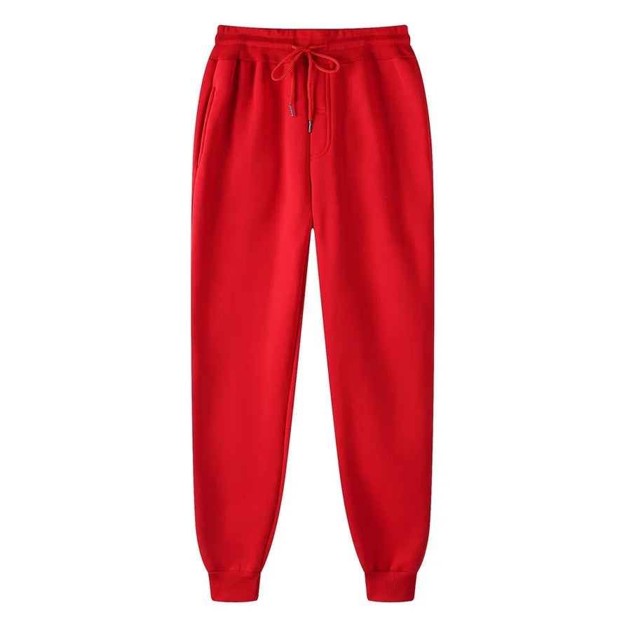 Mens fleece lined jogger sweatpants – red sweatpants on white background