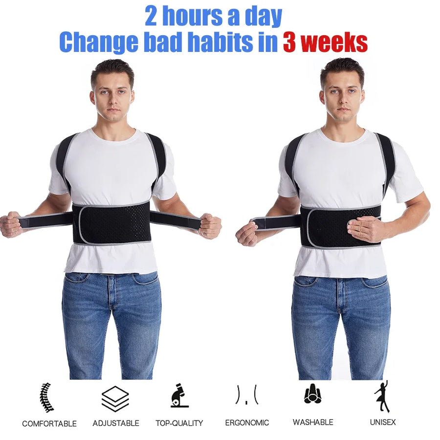 Posture Corrector for Back Pain – Adjustable Brace for Upper & Lower Back, Lumbar Support