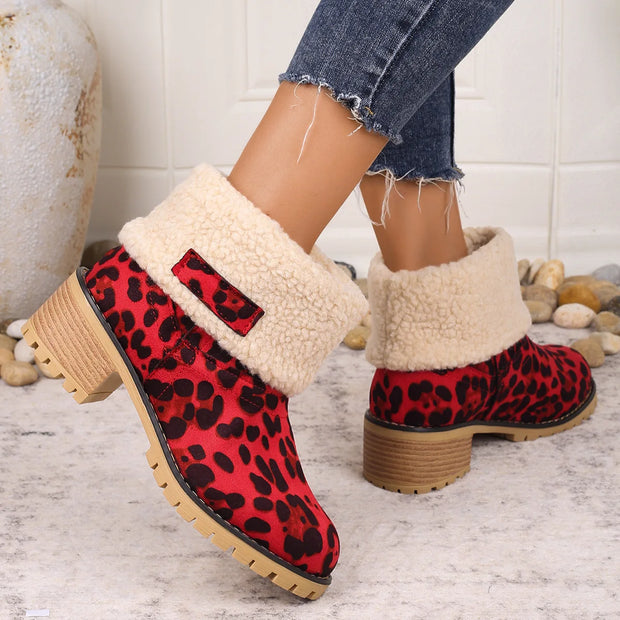 Winter Snow Boots for Women Warm Comfortable Women's Boots Mid-length Thick-heeled High-heeled Women's Cotton Shoes Botas Mujer
