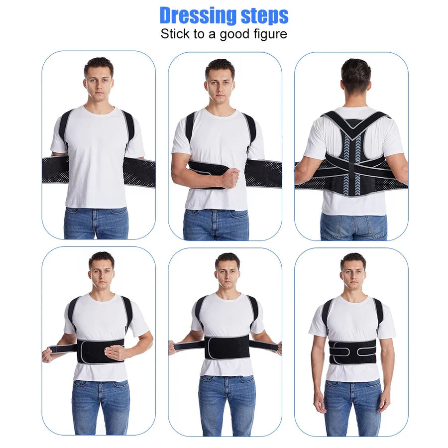 Posture Corrector for Back Pain – Adjustable Brace for Upper & Lower Back, Lumbar Support