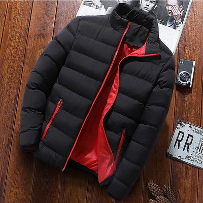 Men's winter jacket with stand collar, thick warm windbreaker coat