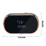 Black automatic foaming soap dispenser with rose gold frame and digital display showing time and temperature — touchless USB rechargeable