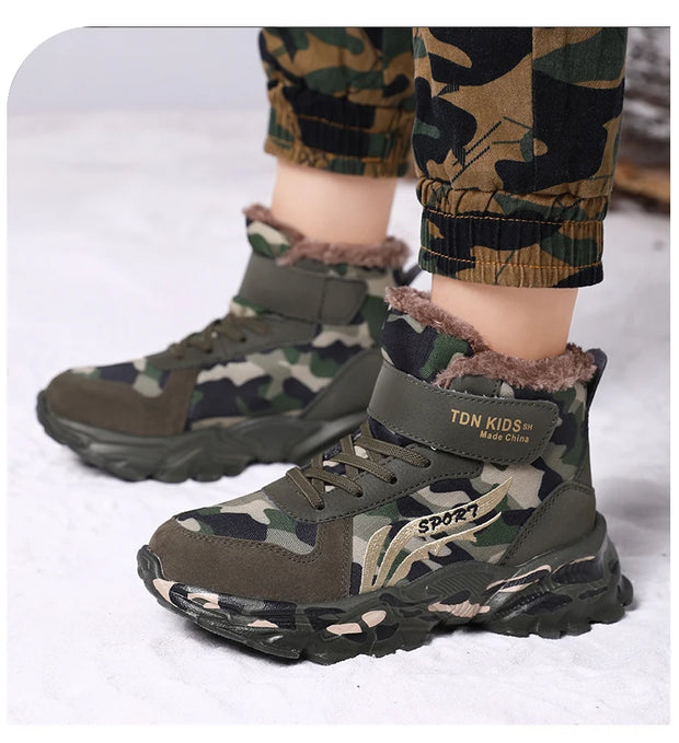 Winter Snow Boots For Children 2024 Trend Fashion Plush Camouflage Sneakers Thick Warm Teenager Faux Fur Boots For Kids