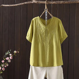 Women's Cotton Linen Embroidered Top – Vintage Casual Shirt