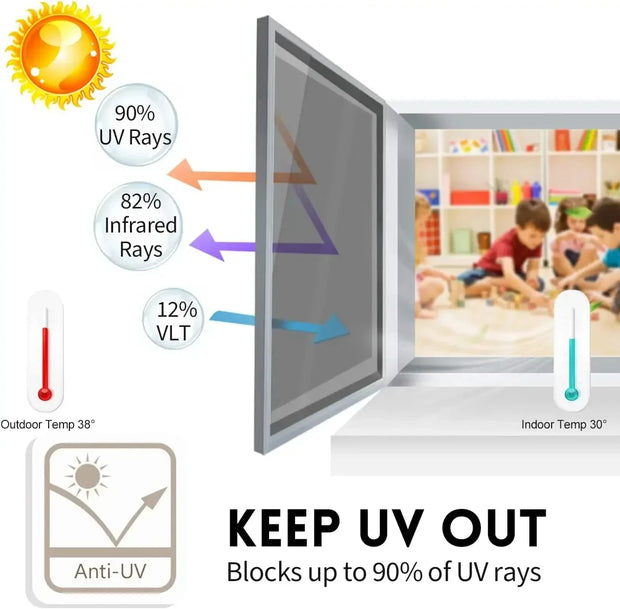 House Window Tint Privacy Film Anti Look Vinyl Mirror Foil Non Adhesive Car Glass Screen Stickers Rolls Heat UV Protection Tools