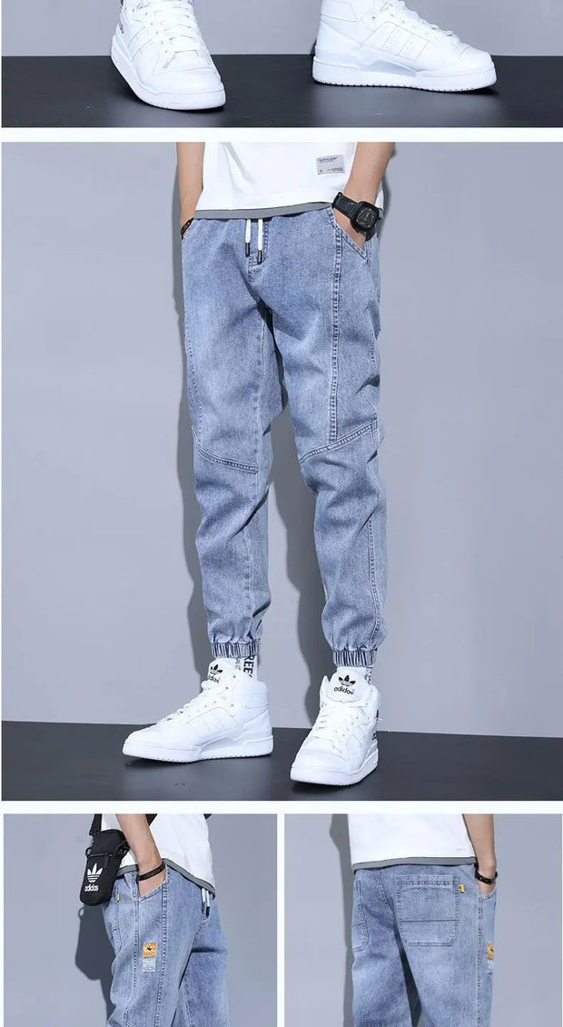 Jeans For Man Clothes Straight Baggy Wide Leg Casual Oversize Pants Vintage Korean Streetwear Tapered Embroidered Trousers