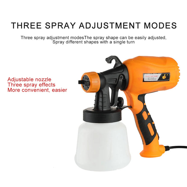 500W Portable Electric Spray Gun 900ml 300mm Household Paint Sprayer Flow Control Adjustable Nozzle for Furniture/Walls/Fences
