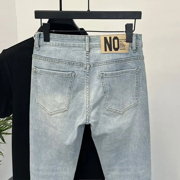Jeans Men's Trendy Brand Light-colored Fashion Youth Casual Pants Cowboy Simple Ruffian Handsome Slim-fitting Skinny Jeans Men