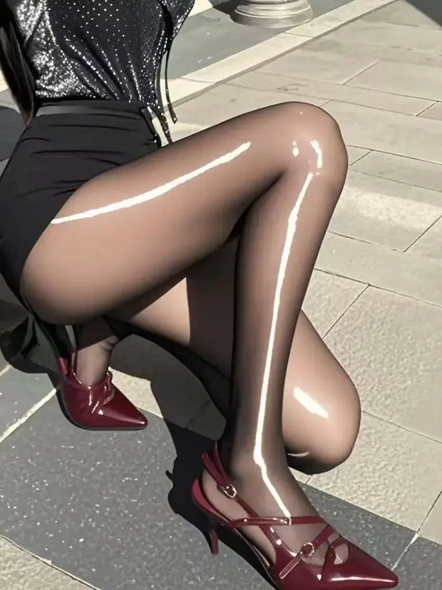 1 pair of high-waisted transparent bright-textured leggings for women - high-elasticity and comfortable tight-fitting pantyhose,