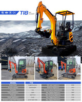 1.8 ton mini excavator – Kubota T18 model promotional graphic with large yellow excavator