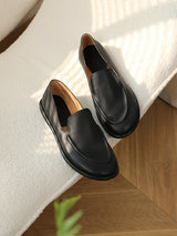 Women's Genuine Leather Loafers – Round Toe Slip-On Flat Shoes