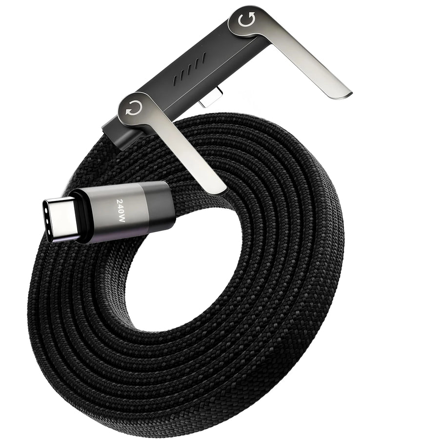 240W 2-in-1 Braided Type-C Cable with Foldable Stand – for Phones & Laptops