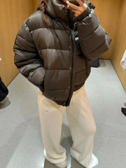 White Winter Jacket for Women Fashion Long Sleeve Hooded Bread Cotton Clothes Female Leisure Thick Warm Padded Coat Women