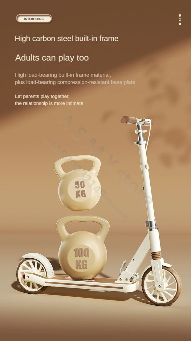 Children's Scooter, Foldable Bicycle, Large Children's Sliding Wheel, Campus Adult Two Wheel Scooter 5-15 years old