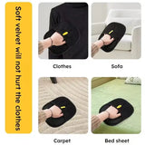 Pet hair remover mitt usage demo – soft velvet mitt on clothes, sofa, carpet and bed sheet