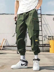 Joggers Cargo Pants for Men Casual Hip Hop Hit Color Pocket Male Trousers Sweatpants Streetwear Ribbons Techwear Pants