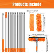 100-420CM Extended Window Cleaning Kit 2 in 1 Double Sided Glass Squeegee Cleaner Duster Mop 180° Swivel Window Cleaning Tools