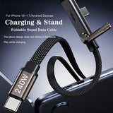 240W Foldable Stand Type-C Cable – Braided with Multi-Function Holder for iPhone