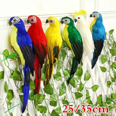 Handmade feather parrot statue front view