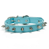Light blue spiked dog collar – single studded PU leather collar with silver spikes
