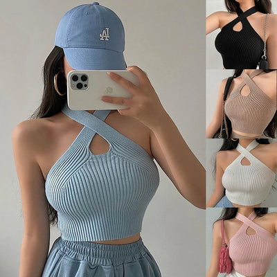 Womens halter crop top front view