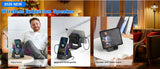 Wireless induction speaker with charging capabilities and tablet stand, shown in various settings.