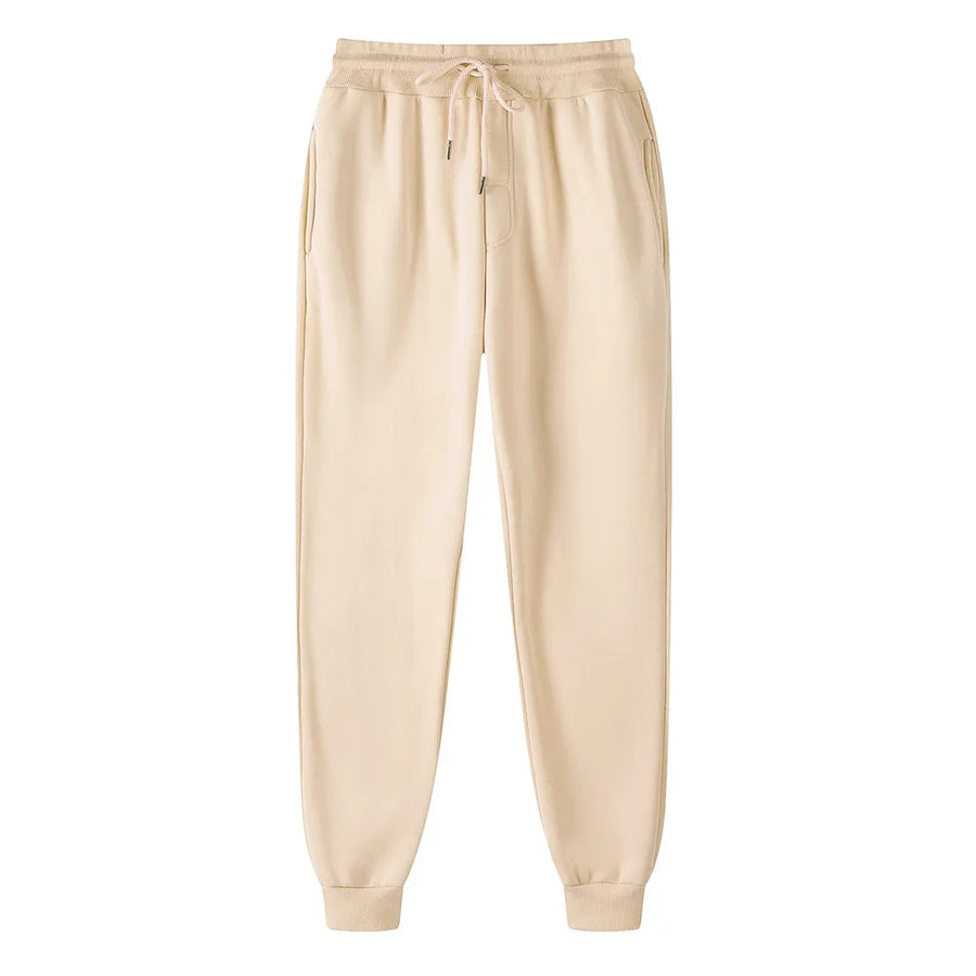 Mens fleece lined jogger sweatpants – beige sweatpants on white background