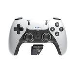 White gaming controller with USB receiver on a white background