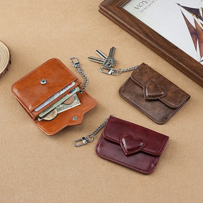 Women's Heart-Shaped Card Holder Wallet – PU Leather, Multi-Card