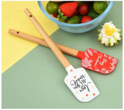 Christmas Themed Wooden Handle Pastry Batter Mixing Scraper Cake Cream Silicone Spatula Baking Decorating Tools Kitchen Utensils
