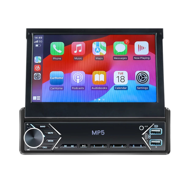 New Carplay Android Auto 1Din 7'' Retractable Universal Car Stereo Radio TouchScreen MP5 Player Intelligent Vehicle System BT FM