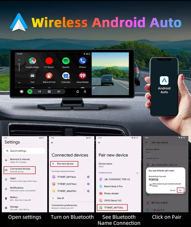 10.26'' Universal Portable Carplay Car Screen Wireless Carplay Screen Wireless Car Stereo Carplay Android Auto Car Touchscreen