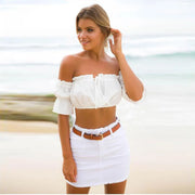 Crop tops women 2024 summer lantern sleeve sexy strapless beach tops red black white ruched crop top