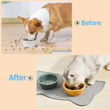 Before and after – pet feeding mat keeps floors clean and dry