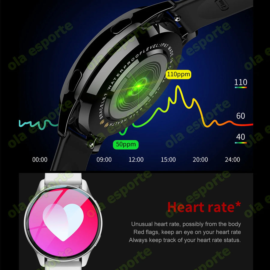 Women's Smart Watch 6 showing heart rate monitoring display and watch faces