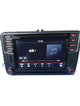 Car multimedia system with touchscreen display on a white background