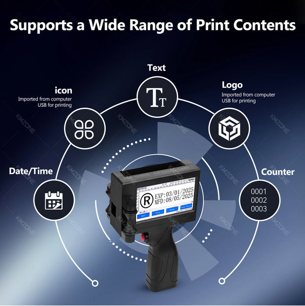 12.7mm Portable Inkjet Printer Handheld TIJ Maker Machine with ink Cartridge Image Picture Serial Number Edit Print