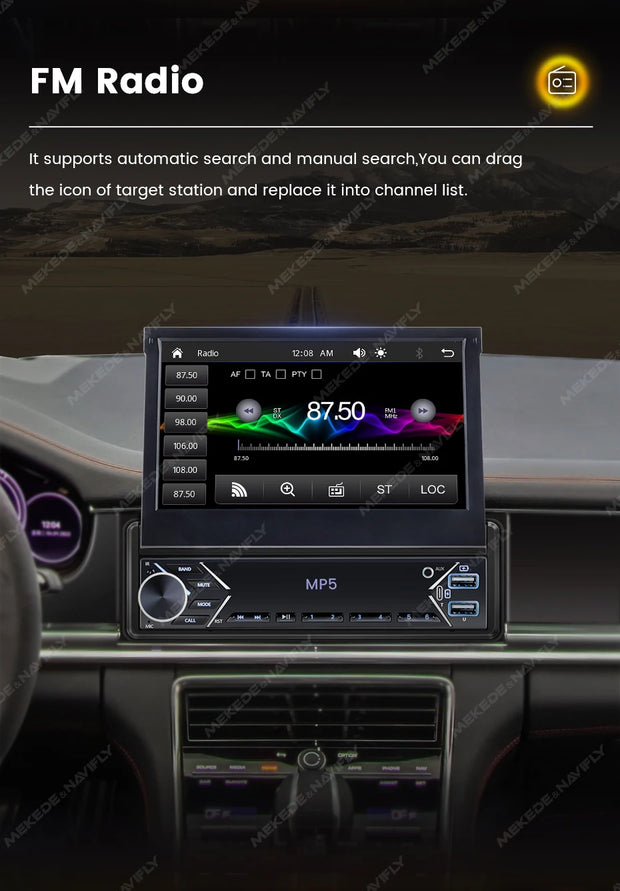 New Carplay Android Auto 1Din 7'' Retractable Universal Car Stereo Radio TouchScreen MP5 Player Intelligent Vehicle System BT FM
