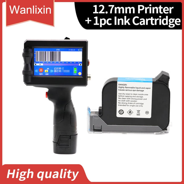 12.7mm 25.4mm Label Printer Handheld Inkjet Printer QR Bar Batch Code Date Number Logo Expiry Date Coding Machine Portable