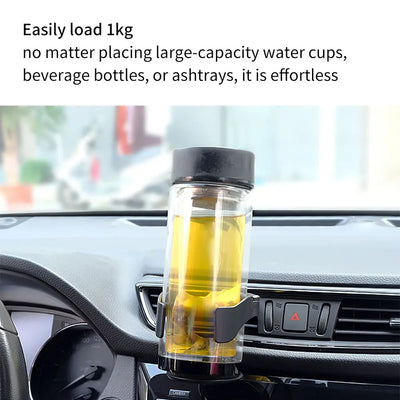 Car air vent cup and bottle holder – car cup holder with bottle inside, placed on car dashboard