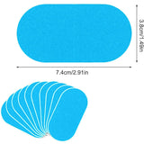 Blue oval anti-snoring mouth tape strips with dimension labels