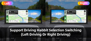 Dual-view Vtopek Carplay screen displaying navigation, supporting left or right driving habit selection.