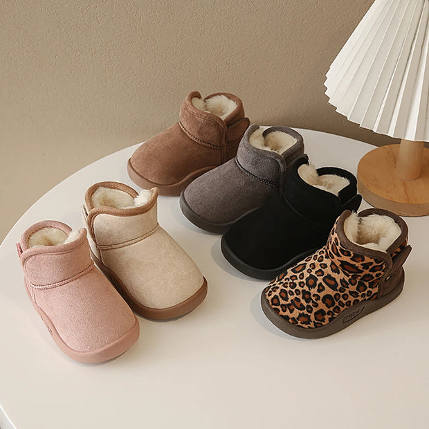 Winter Snow Boots For Children PU Leather Waterproof Kid's Plush Boots Thick Warm Cotton Shoes For Kids Boy's Girl's Warm Boots