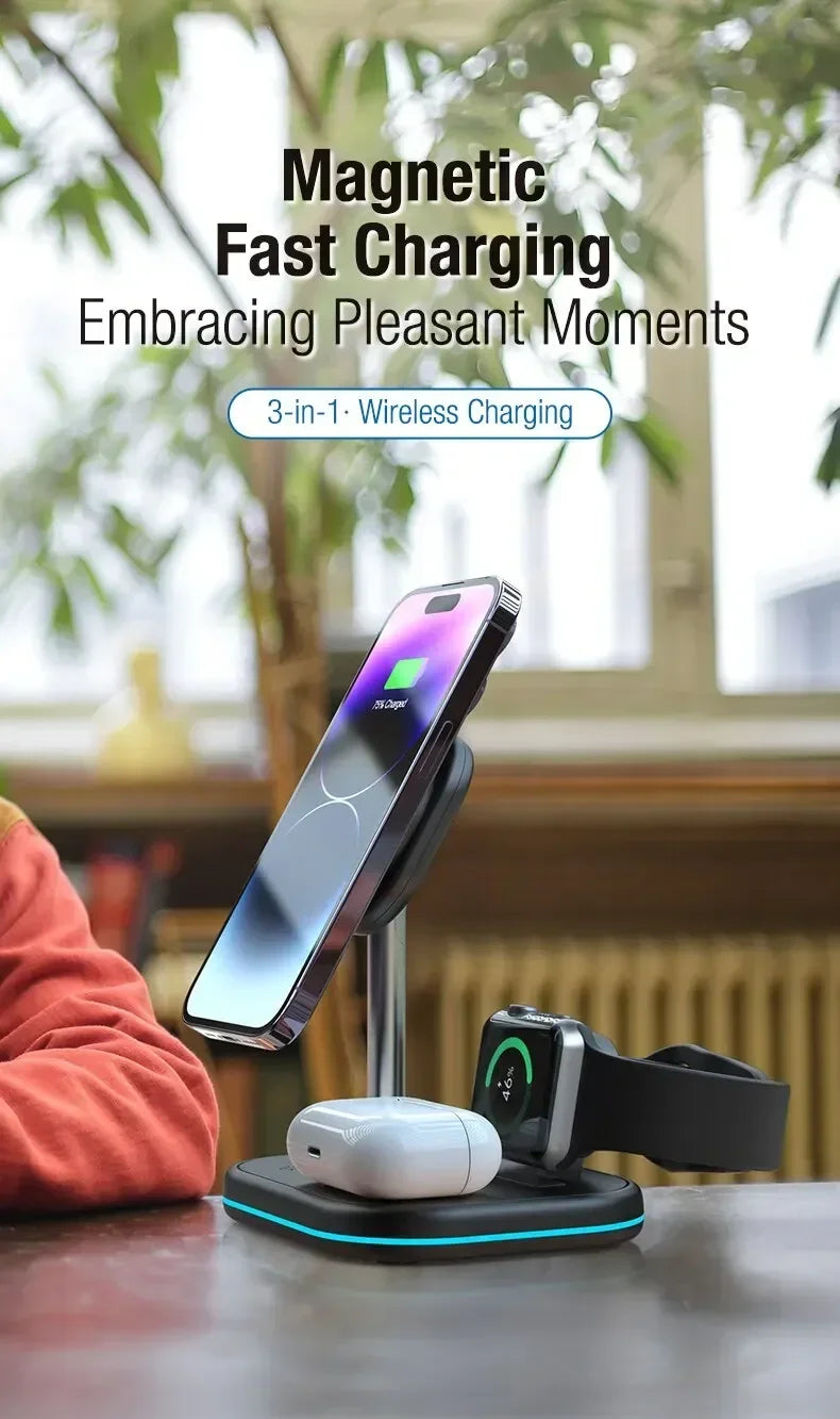 3-in-1 Wireless Charging Station – Fast Charge Phone, Watch & Earbuds